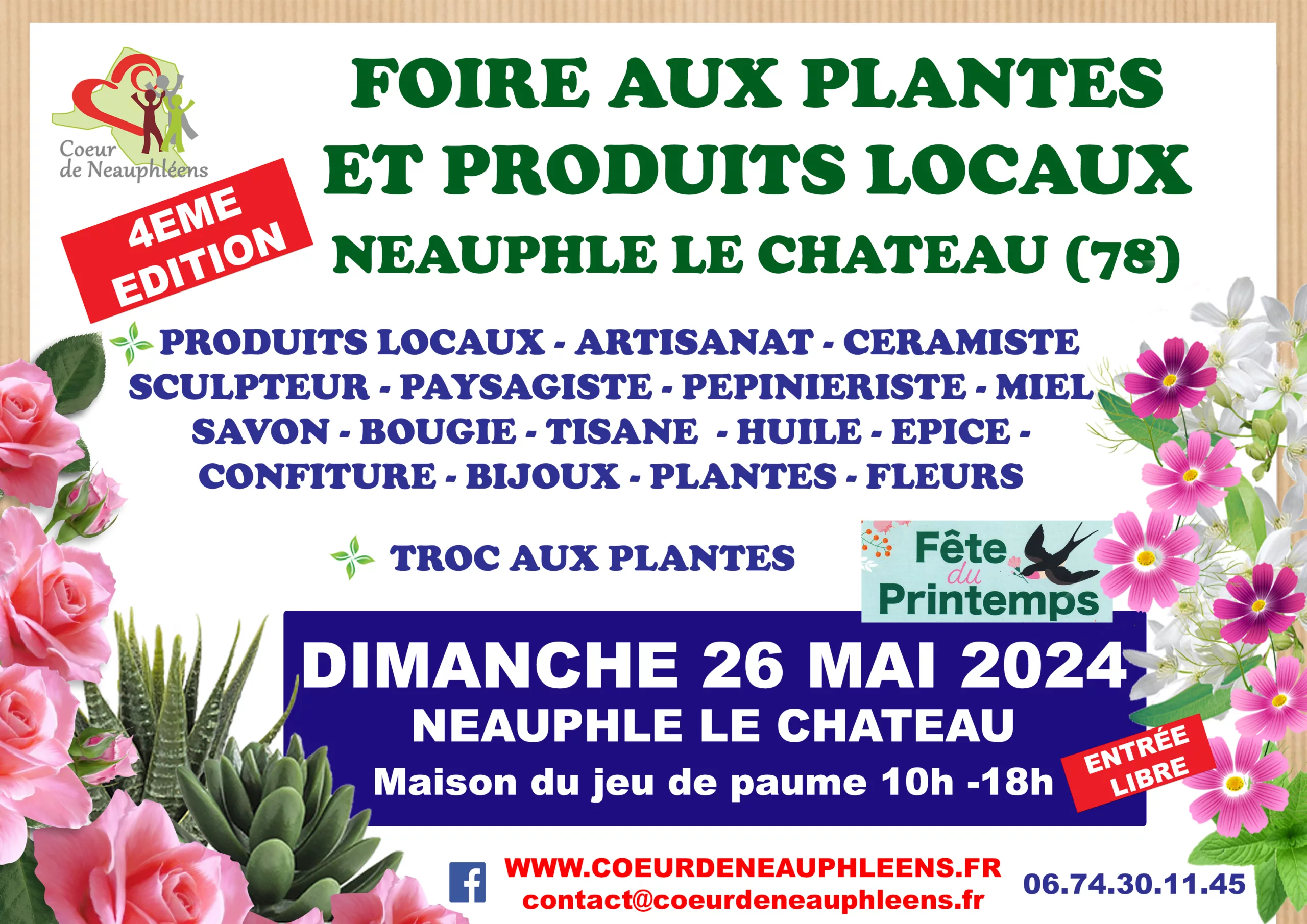FOIRE AUX PLANTES ET PRODUITS LOCAUX NEAUPHLE LE CHATEAU DIMANCHE 26 MAI 2024