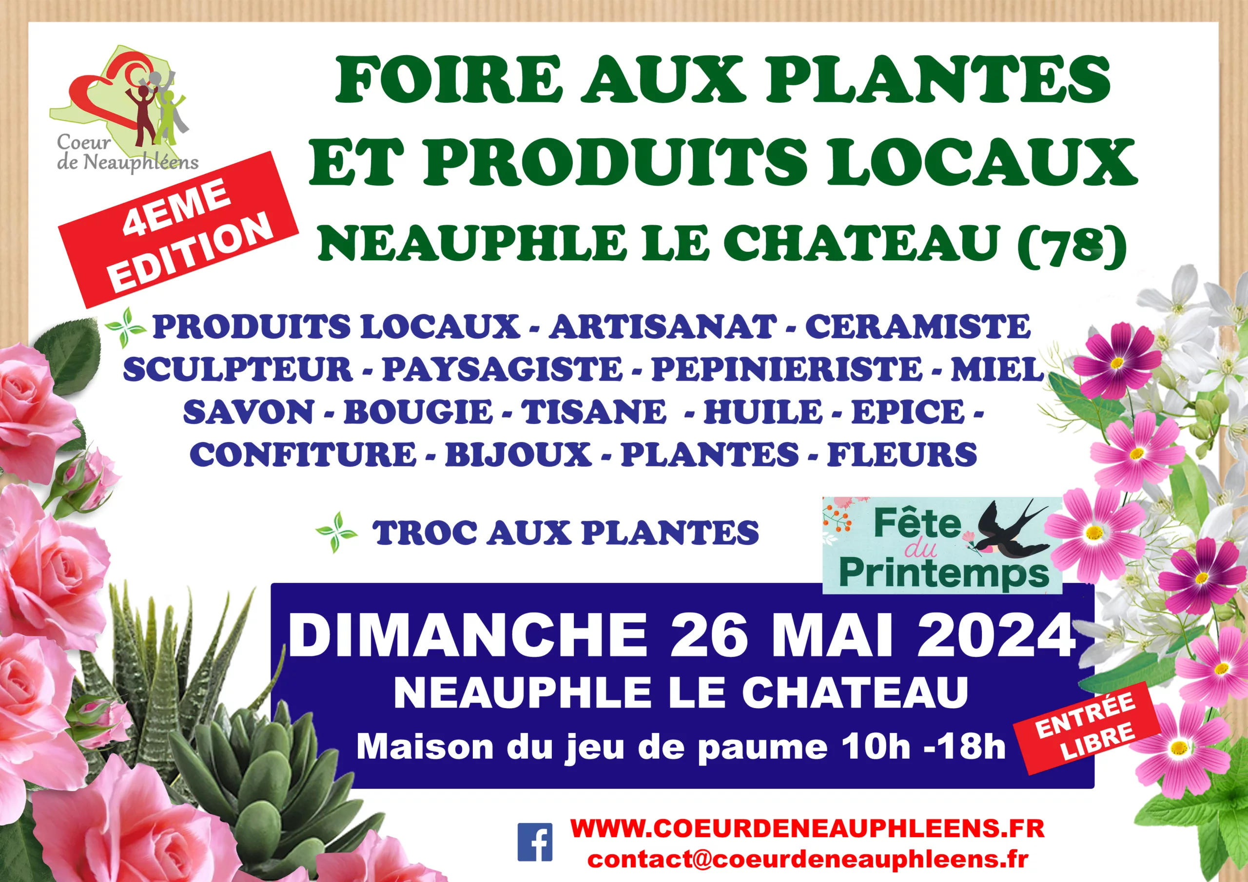 FOIRE AUX PLANTES ET PRODUITS LOCAUX TROC AUX PLANTES NEAUPHLE LE CHATEAU DIMANCHE 26 MAI 2024