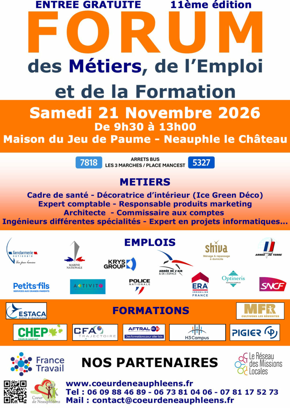 FORUM DES METIERS ET L'EMPLOI ET DE LA FORMATION 21 NOVEMBRE 2026 MJP DE NEAUPHLE LE CHATEAU
